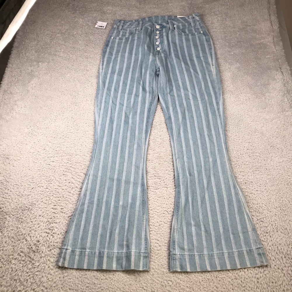 Rock & Roll Cowgirl High Rise Trouser Jeans Women 30x32 Ticking Stripe Flare NEW